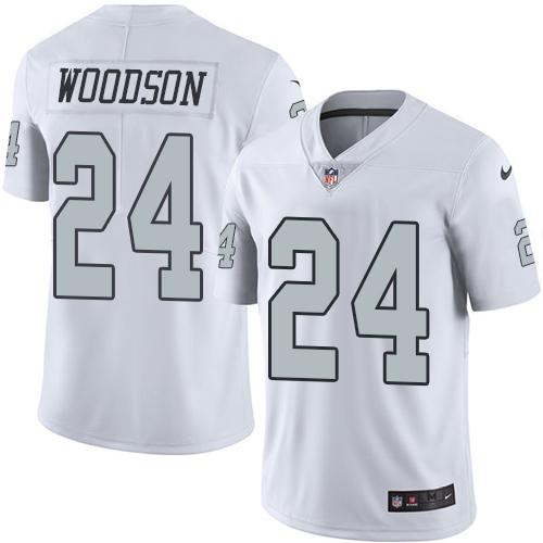 Raiders #24 Charles Woodson White Stitched Limited Rush Nike Jersey - Zenithce