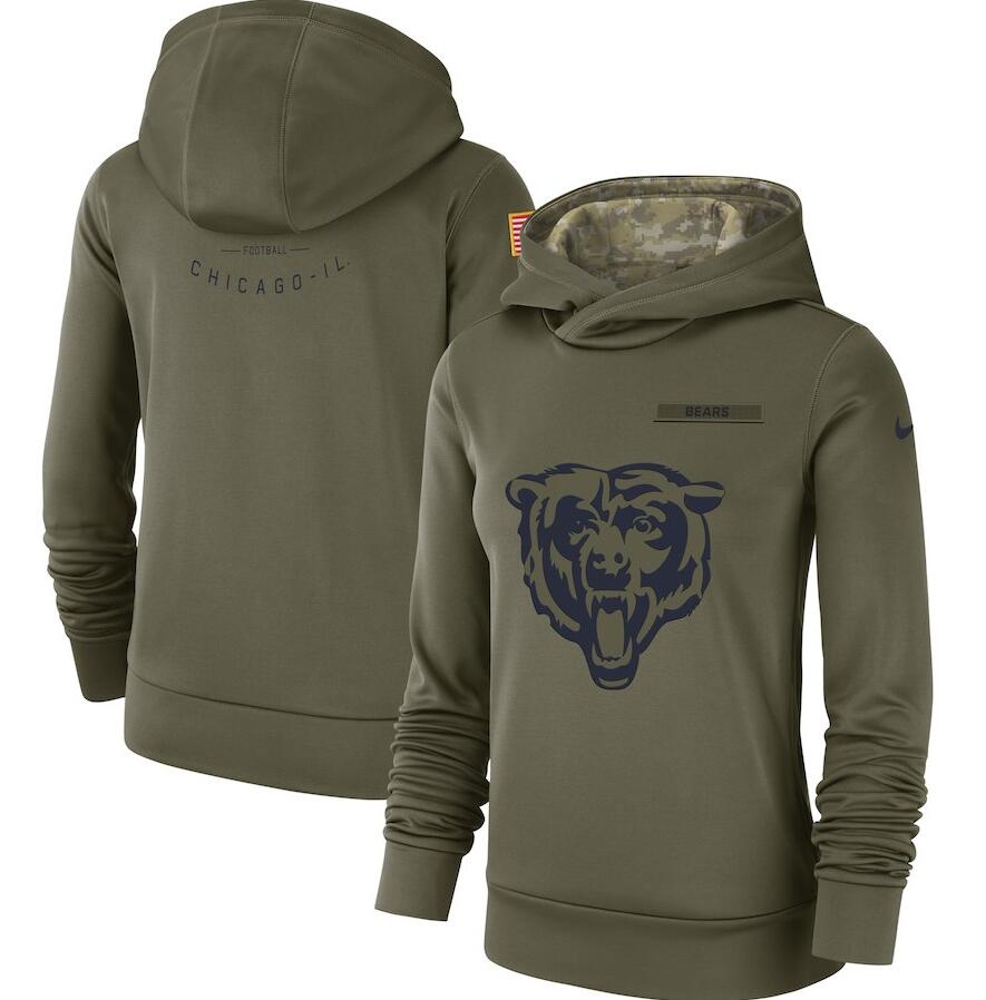 Women's Chicago Bears Olive Salute To Service Team Logo Performance Pullover NFL Hoodie - Zenithce