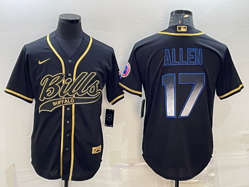 Buffalo Bills #17 Josh Allen Black Smoke Fashion With Patch Cool Base Stitched Baseball Jersey - Zenithce