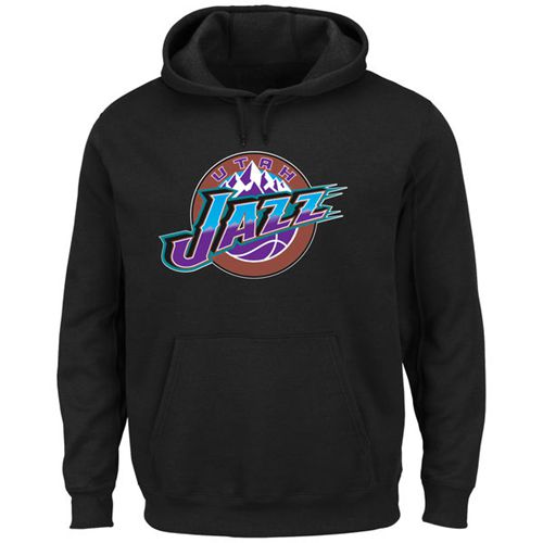 Utah Jazz Majestic Hardwood Classics Tech Patch Black Pullover Hoodie - Zenithce