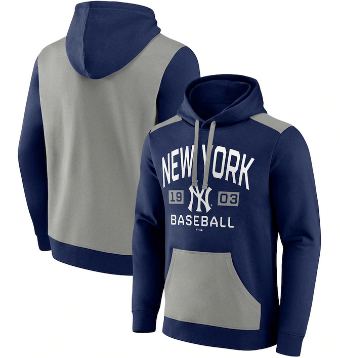 New York Yankees Navy Grey Chip In Pullover Hoodie - Zenithce