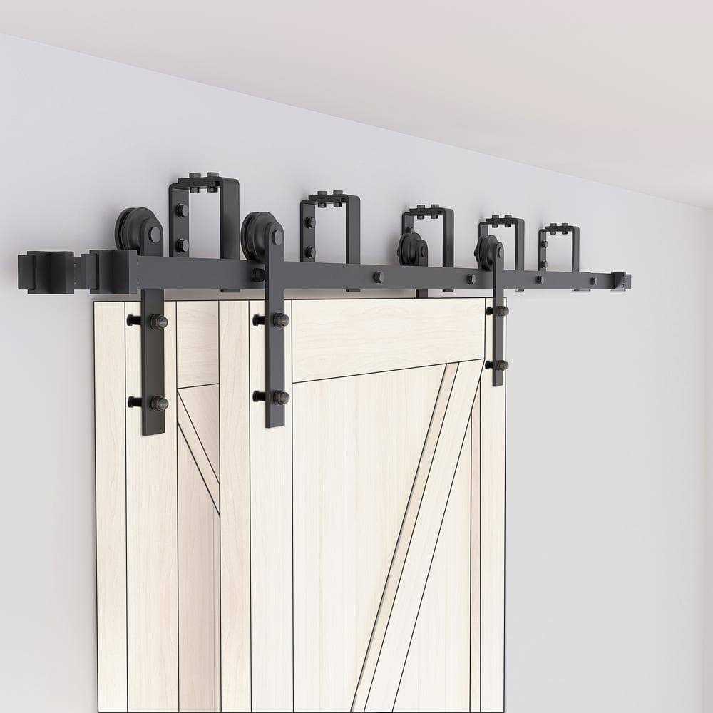 WINSOON Sliding Barn Door Hardware Bypass Double Door Kit for Double Wooden Doors Closet Kitchen Kit - Zenithce