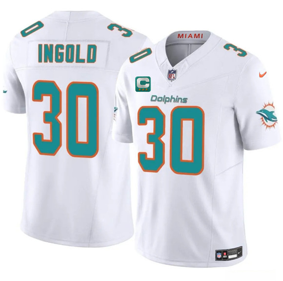 Miami Dolphins #30 Alec Ingold White 2025 F.U.S.E. With 3-Star C Patch Vapor Limited Stitched Jersey - Zenithce