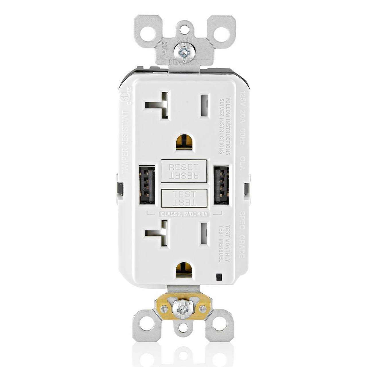 Leviton GUSB1-W 15A SmartlockPro GFCI Combination 24W Type A USB In-Wall Charger Outlet - Zenithce