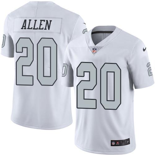 Raiders #20 Nate Allen White Stitched Limited Rush Nike Jersey - Zenithce