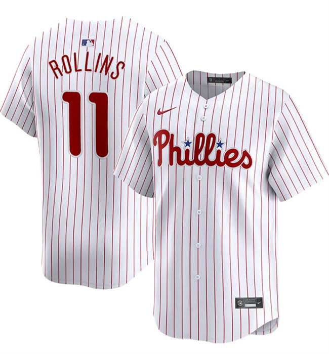 Philadelphia Phillies #11 Jimmy Rollins White Home Limited Stitched Jersey - Zenithce