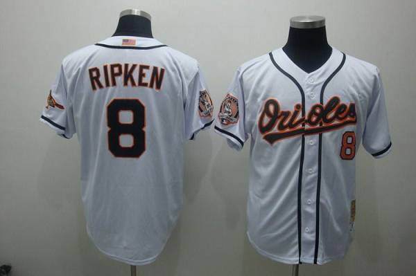 Mitchell And Ness Orioles #8 Cal Ripken Stitched White Throwback Jersey - Zenithce