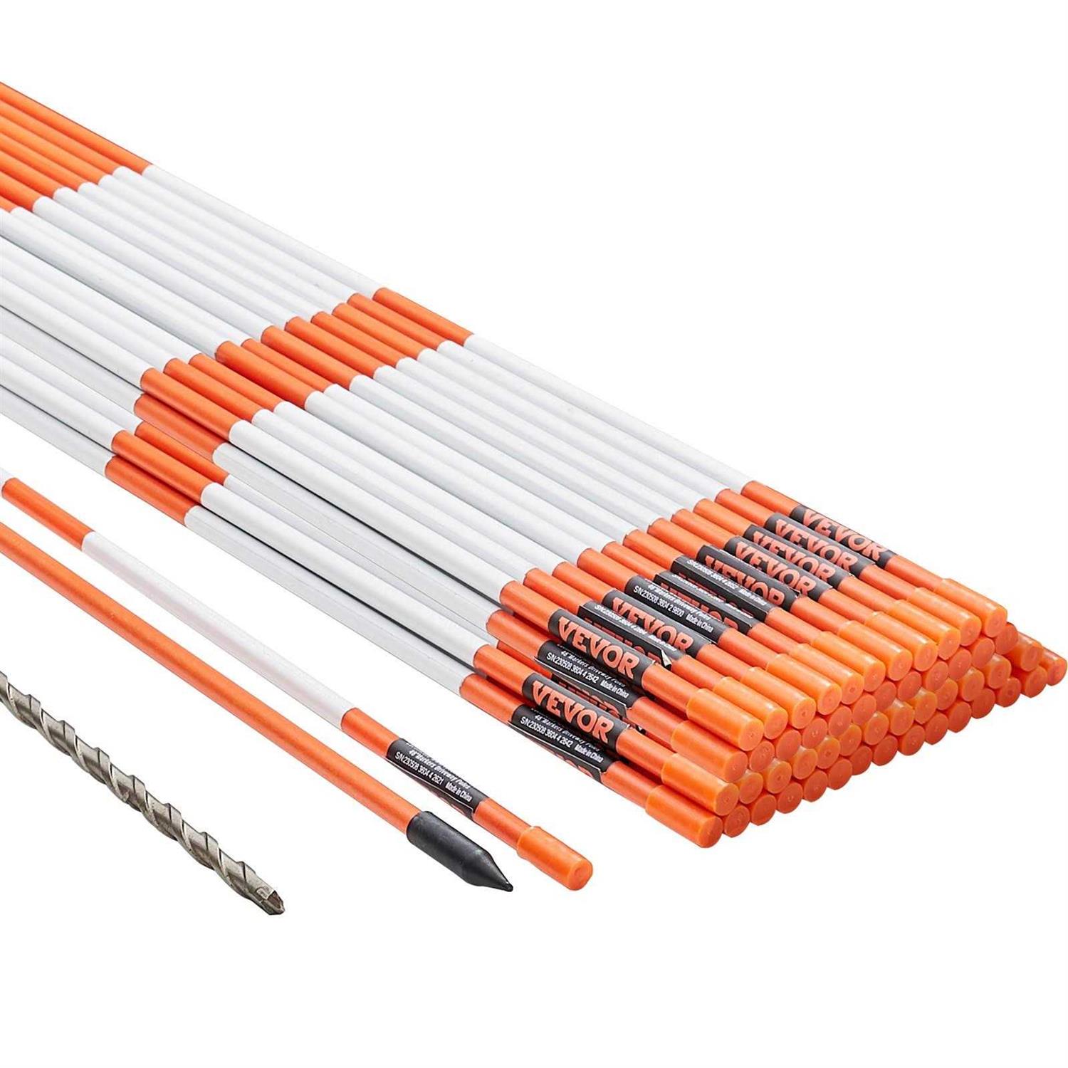 VEVOR Driveway Markers 48 inch 0.4 inch Diameter Orange Fiberglass Poles Snow Stakes with Reflective Tape - Zenithce