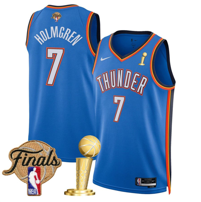 Oklahoma City Thunder #7 Chet Holmgren Blue 2025 Finals Patch And Finals Champions Patch Icon Edition Stitched Jersey - Zenithce