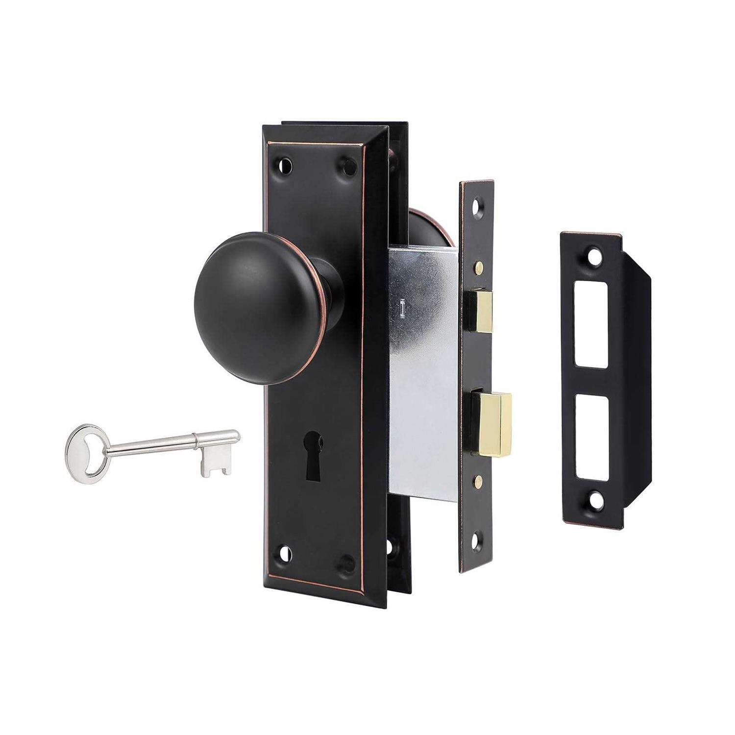Newliplace 3 Pack Mortise Lock Set for Interior Door, Vintage Door Knob with Lock and Skeleton Key - Zenithce