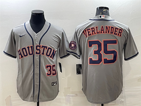 Houston Astros #35 Justin Verlander Gray With Patch Cool Base Stitched Jersey - Zenithce