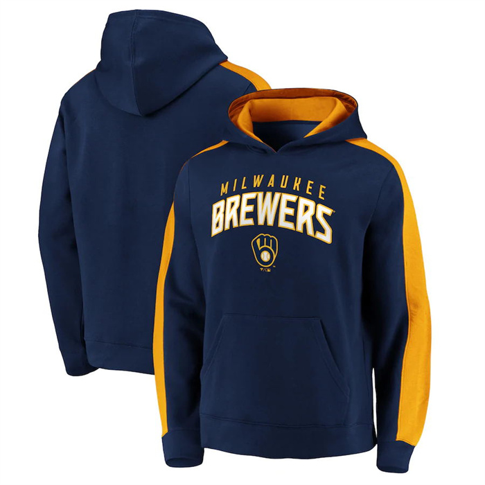 Milwaukee Brewers Navy Game Time Arch Pullover Hoodie Pullover Hoodie - Zenithce