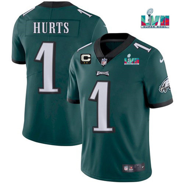 Philadelphia Eagles #1 Jalen Hurts Green Super Bowl LVII Patch And 2-Star C Patch Vapor Untouchable Limited Stitched Jersey - Zenithce