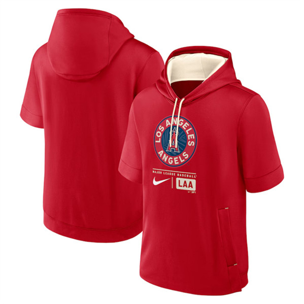 Los Angeles Angels Red City Connect Short Sleeve Pullover Hoodie - Zenithce