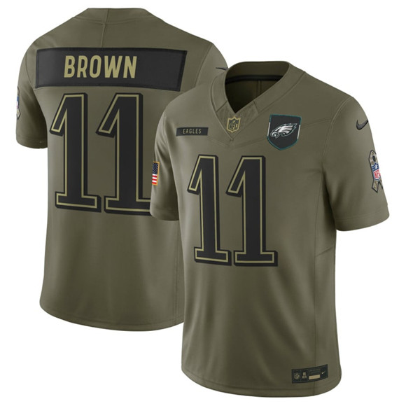 Philadelphia Eagles #11 A.J. Brown Olive 2025 Salute to Service Limited Stitched Jersey - Zenithce