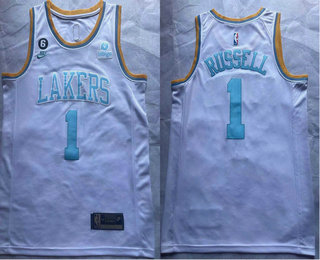 Los Angeles Lakers #1 DAngelo Russell 2023 White Classic Edition With 6 Patch Stitched Jersey - Zenithce