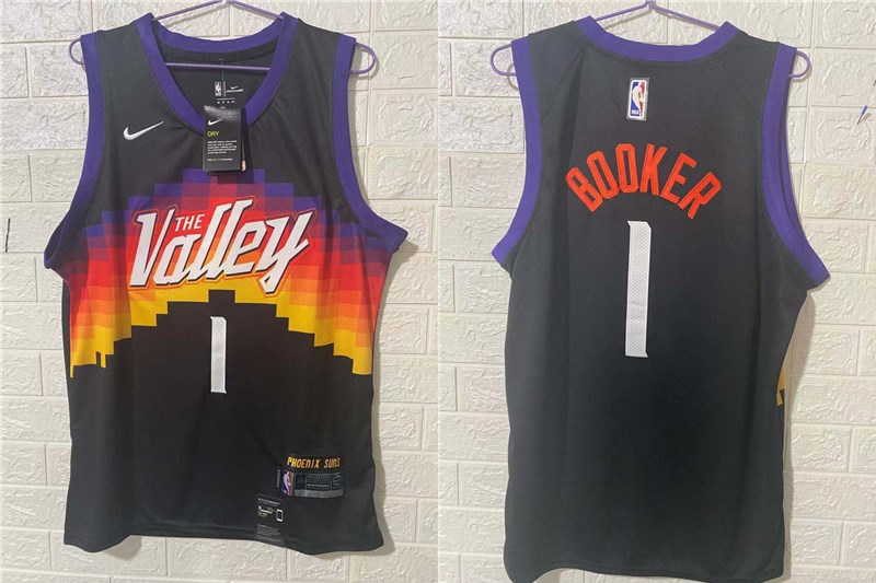 Phoenix Suns #1 Devin Booker Black 2021 City Edition Swingman Jersey With The Sponsor Logo - Zenithce