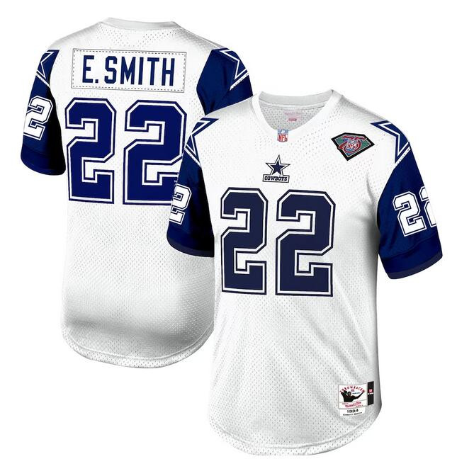Dallas Cowboys #22 Emmitt Smith White 1996 Mitchell Ness Throwback Stitched Jersey - Zenithce