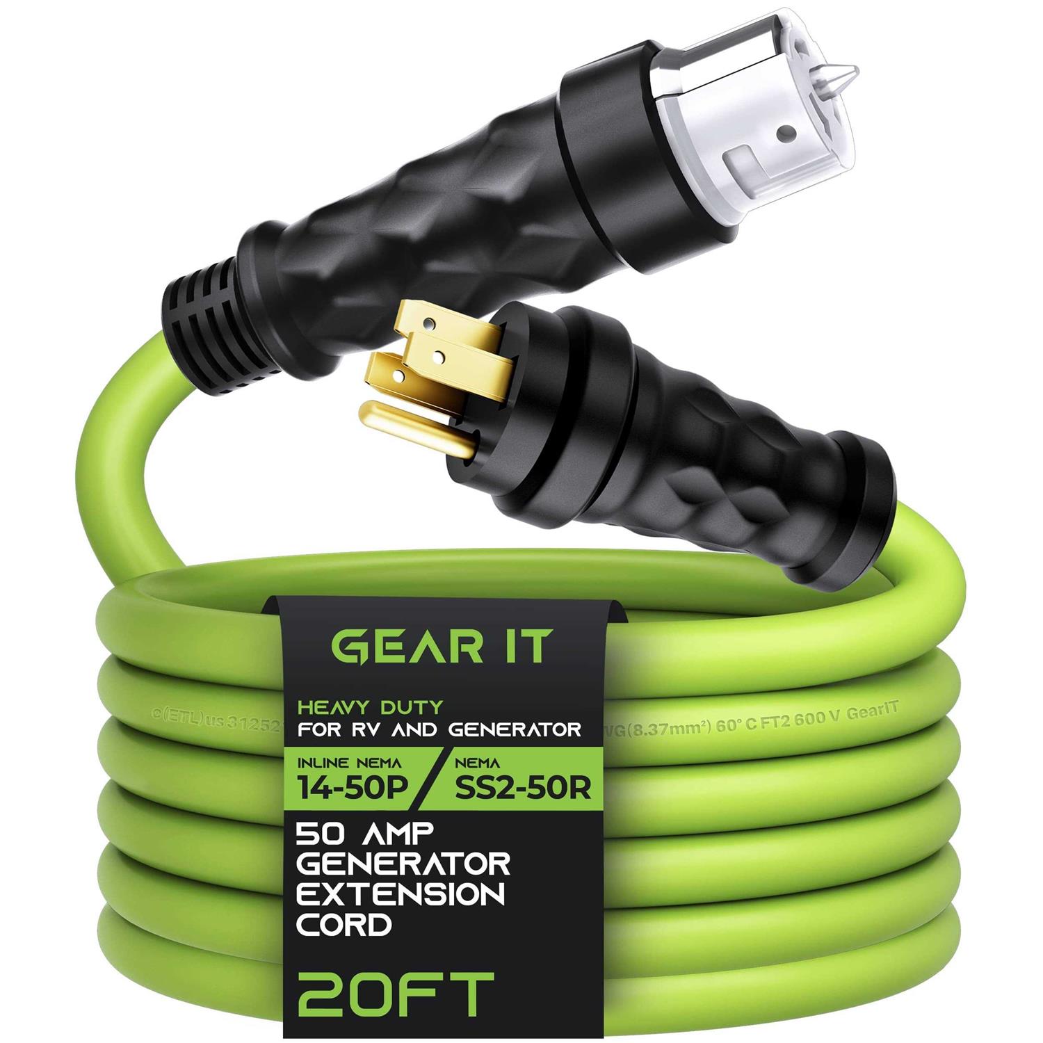 Gearit 50-Amp Generator Extension Cord Inline Nema 14-50P to SS2-50R Twist Lock Connector STW 6/3+8/1 AWG 125/250v for 50A Power Inlet Box - Zenithce