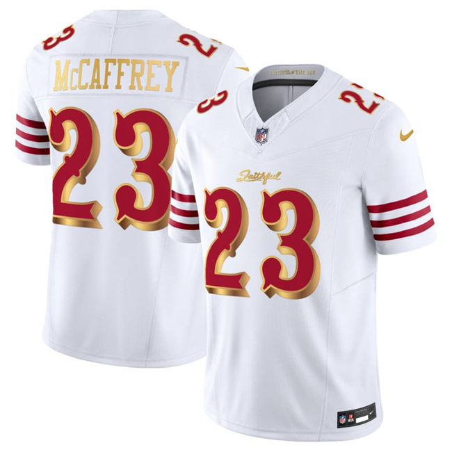 San Francisco 49ers #23 Christian McCaffrey White Gold 2025 F.U.S.E. “Rivalries” Vapor Limited Stitched Jersey - Zenithce