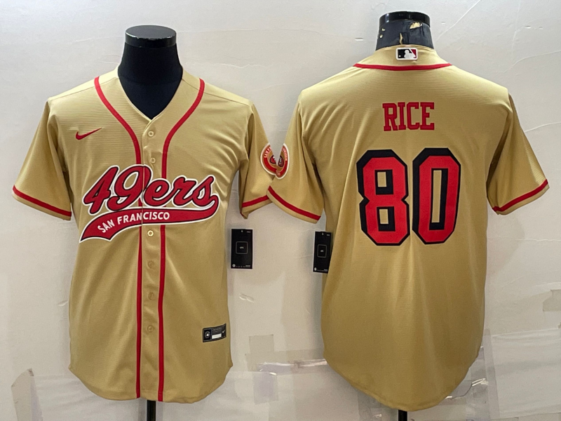 San Francisco 49ers #80 Jerry Rice New Gold With Patch Cool Base Stitched Baseball Jersey - Zenithce