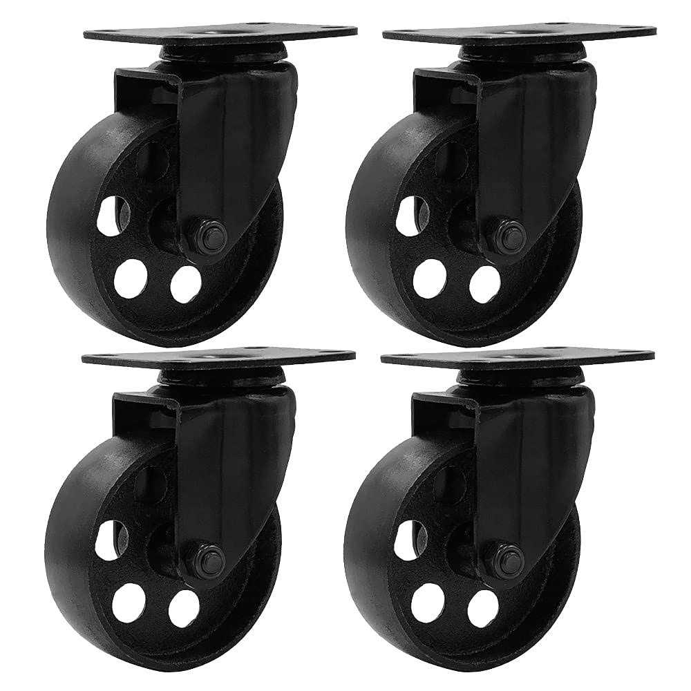 Factorduty 4 All Black Metal Swivel Plate Caster Wheels w/Brake Lock Heavy Duty High-Gauge Steel - Zenithce