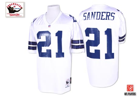 Mitchell Ness 1995 Cowboys #21 Deion Sanders White Stitched Throwback Jersey - Zenithce