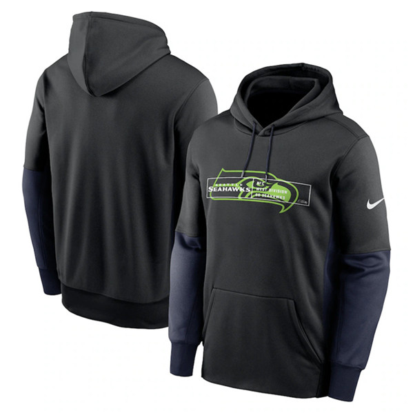 Seattle Seahawks Black Color Block Fleece Performance Pullover Hoodie - Zenithce