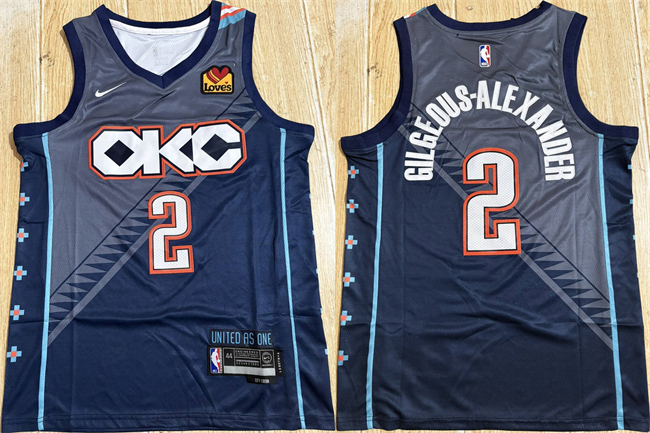 Oklahoma City Thunder #2 Shai Gilgeous-Alexander Navy Stitched Jersey - Zenithce