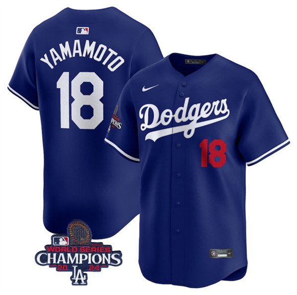 Los Angeles Dodgers #18 Yoshinobu Yamamoto Royal 2024 World Series Champions Alternate Limited Stitched Jersey - Zenithce