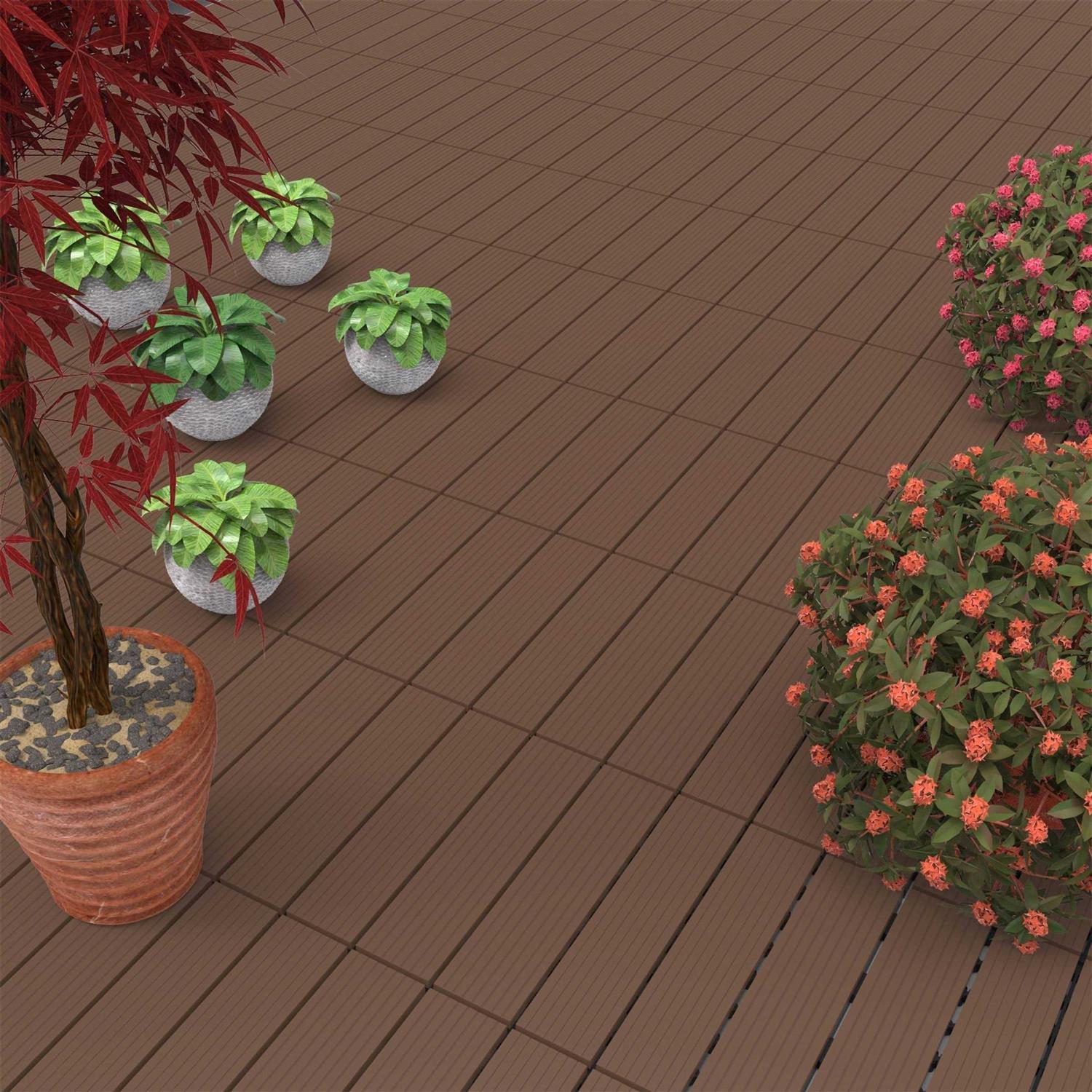 Patio and Deck Tiles Interlocking Slat Pattern by Pure Garden - Zenithce