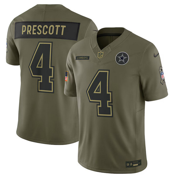 Dallas Cowboys #4 Dak Prescott Olive 2025 Salute to Service Limited Stitched Jersey - Zenithce