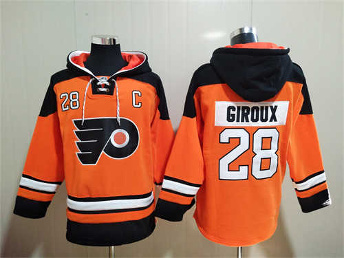 Philadelphia Flyers #28 Claude Giroux Orange Ageless Must-Have Lace-Up Pullover Hoodie - Zenithce