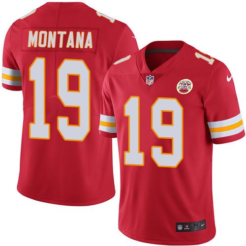 Chiefs #19 Joe Montana Red Stitched Limited Rush Nike Jersey - Zenithce