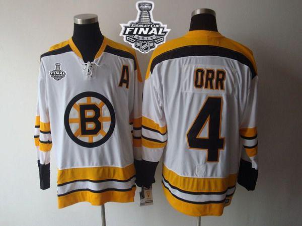Bruins Stanley Cup Finals Patch #4 Bobby Orr CCM Throwback White Stitched Jersey - Zenithce