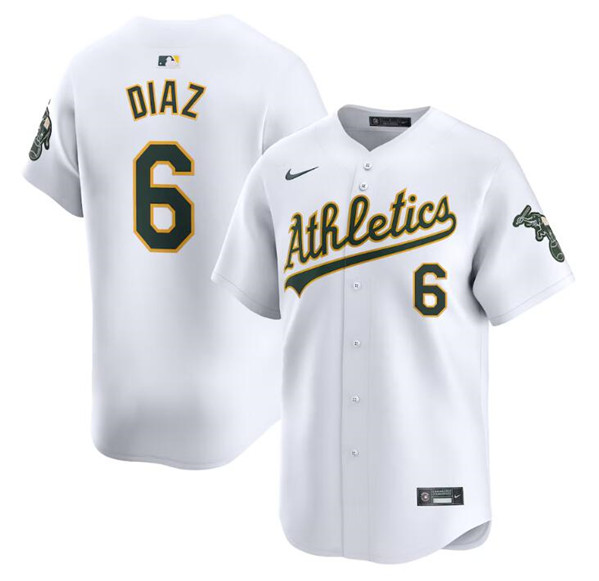 Oakland Athletics #6 Jordan Diaz White Home Limited Stitched Jersey - Zenithce