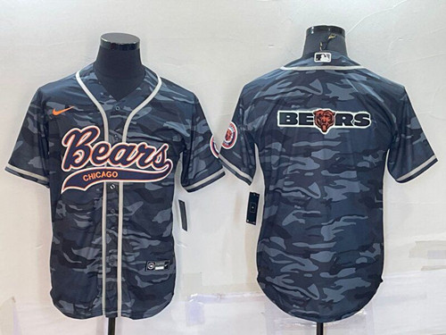 Chicago Bears Gray Camo Team Big Logo With Patch Cool Base Stitched Baseball Jersey - Zenithce