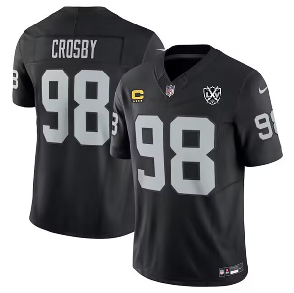 Las Vegas Raiders #98 Maxx Crosby Black 2024 F.U.S.E. With 65th Anniversary Patch And 4-Star C Patch Stitched Jersey - Zenithce