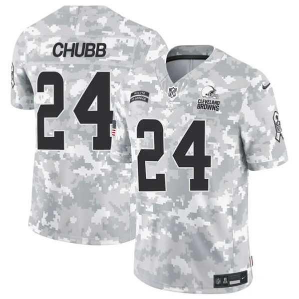 Cleveland Browns #24 Nick Chubb Arctic Camo 2024 F.U.S.E. Salute To Service Limited Stitched Jersey - Zenithce