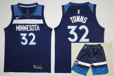 Minnesota Timberwolves #32 Karl-Anthony Towns New Navy Blue 2017-2018 Swingman Stitched Jersey With Shorts - Zenithce