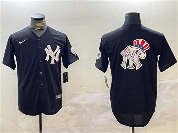 New York Yankees Team Big Logo Black With Patch Cool Base Stitched Jersey - Zenithce