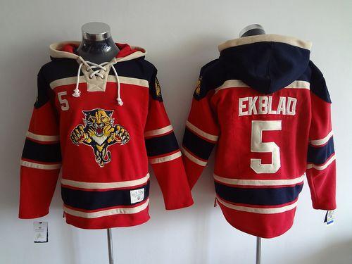 Panthers #5 Aaron Ekblad Red Sawyer Hooded Sweatshirt Stitched Jersey - Zenithce