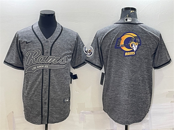 Los Angeles Rams Gray Team Big Logo With Patch Cool Base Stitched Baseball Jersey - Zenithce