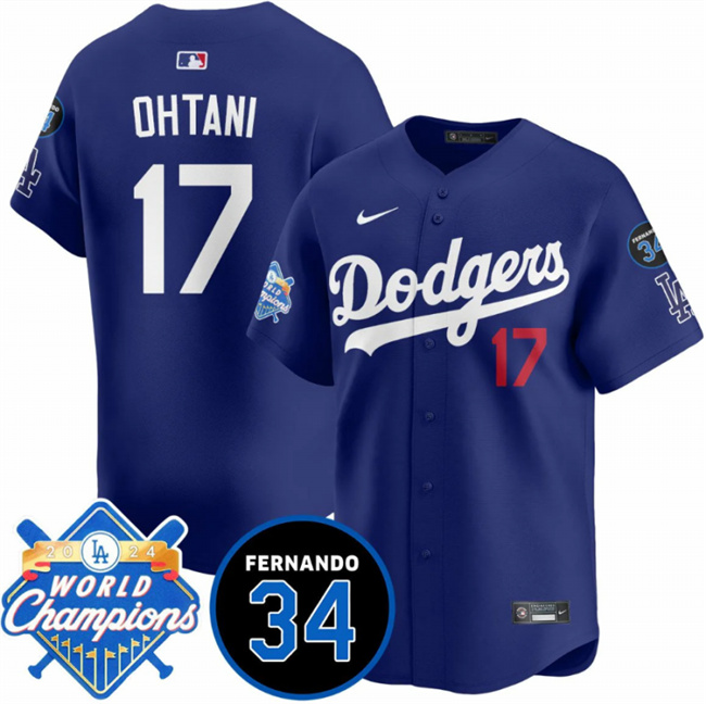 Los Angeles Dodgers #17 Shohei Ohtani Royal 2024 World Champions Fernando Memorial Patch Vapor Premier Limited Stitched Jersey - Zenithce