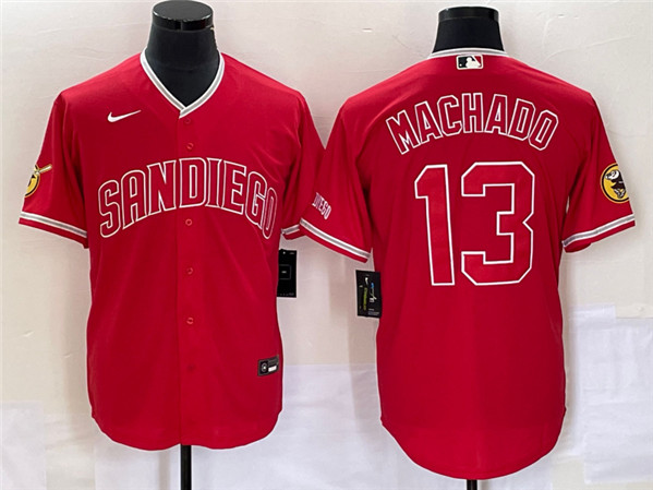 San Diego Padres #13 Manny Machado Red Cool Base Stitched Jersey - Zenithce