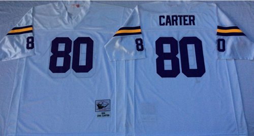 Mitchell And Ness Vikings #80 Cris Carter White Throwback Stitched Jersey - Zenithce