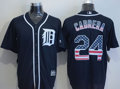 Tigers #24 Miguel Cabrera Navy Blue USA Flag Fashion Stitched Jersey - Zenithce