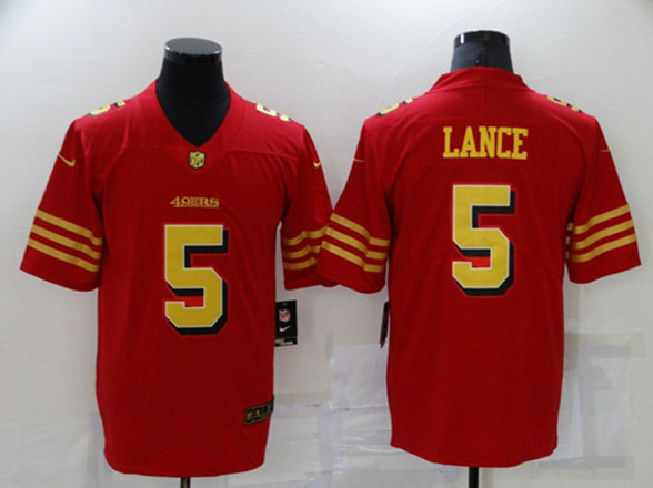 San Francisco 49ers #5 Trey Lance Red Gold Vapor Untouchable Limited Stitched Jersey - Zenithce