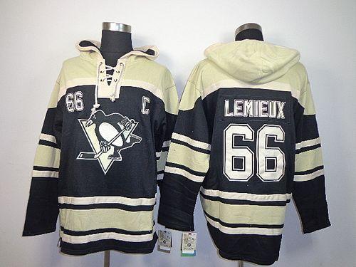 Penguins #66 Mario Lemieux Black Sawyer Hooded Sweatshirt Stitched Jersey - Zenithce