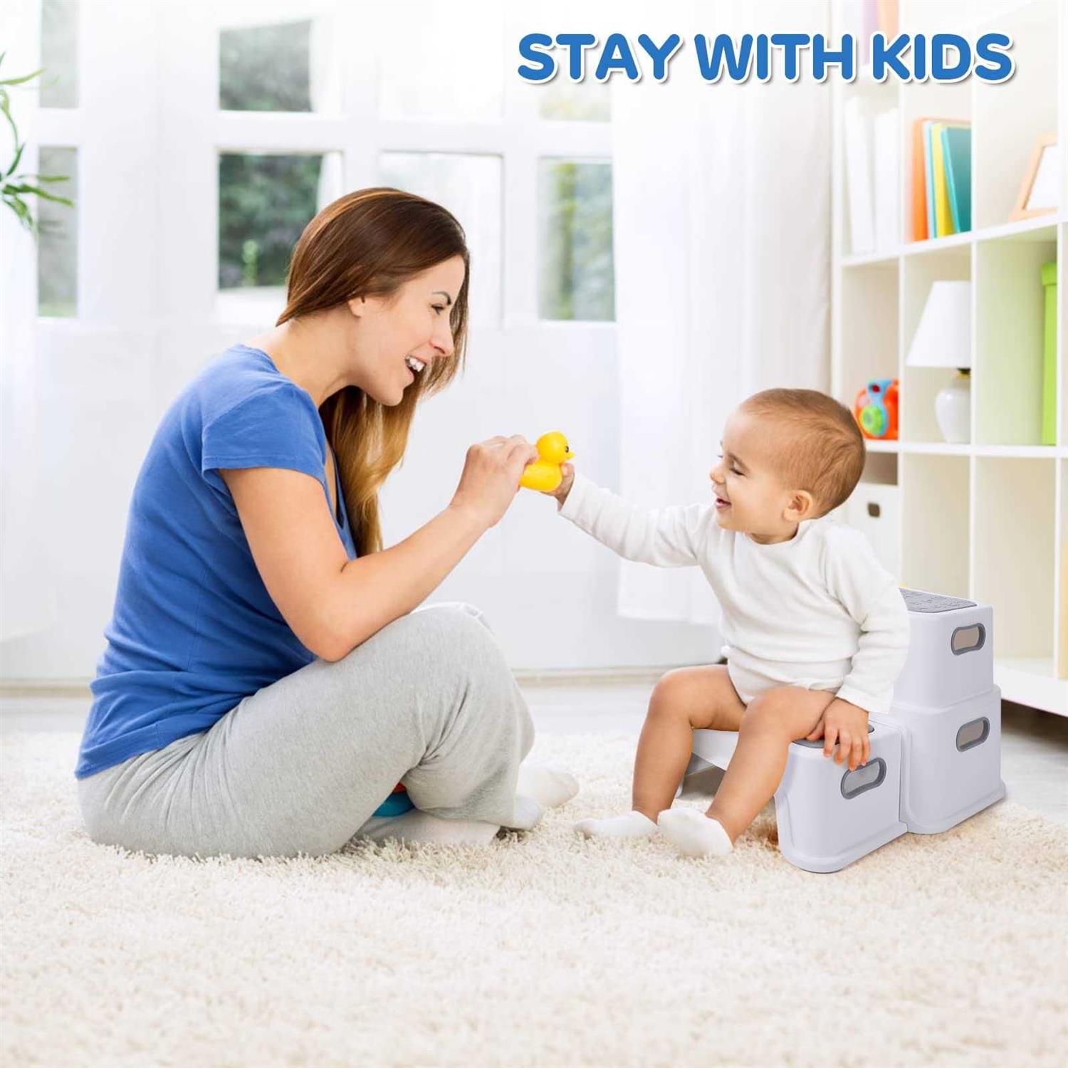 Two Step Stool for Kids with 2 PCS Faucet Extender, Babevy Toddler Step Stool for Potty Training, with Numbers/ABC and Handles - Zenithce